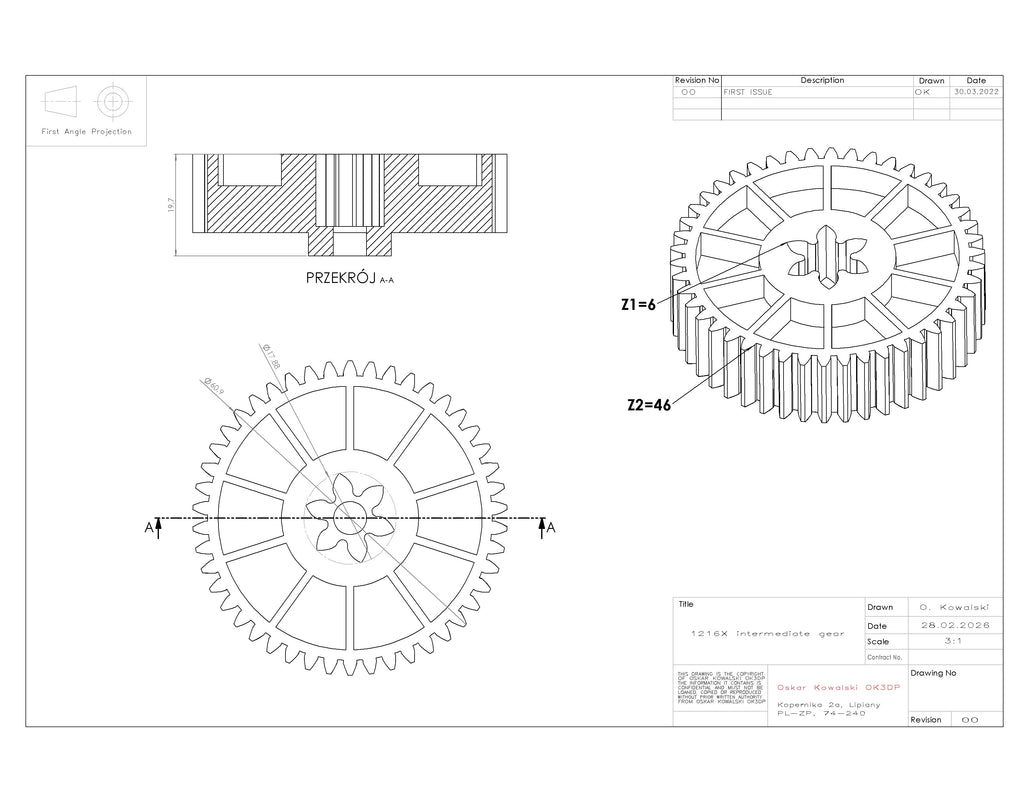 Royal 1216x shredder intermediate gear with metal gear socket