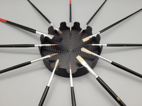 Black Round Paint Brush Tray – Holds 12 Small Brushes | 3D Printed Organizer with Conical Drip Tray for Artists & Hobbyists