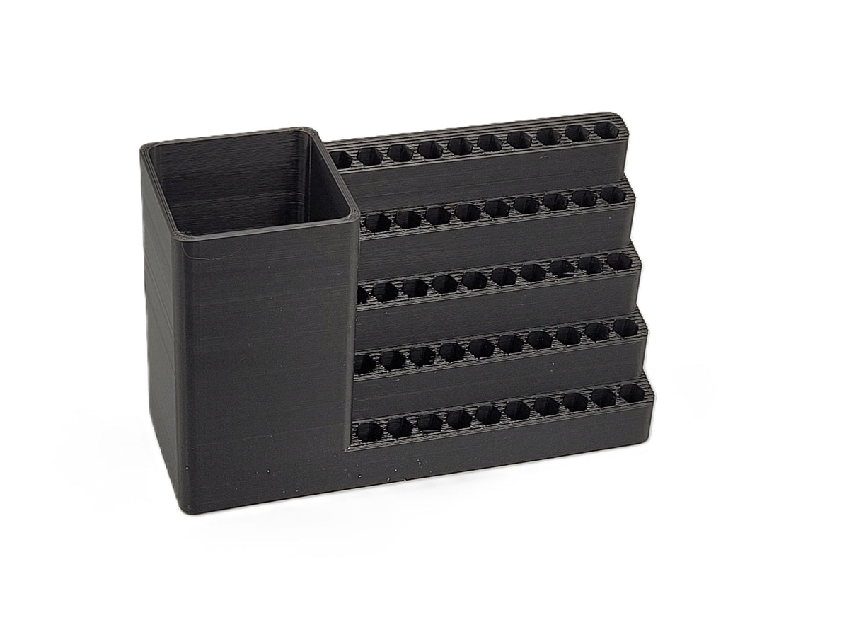 50-Hole Screwdriver Bit Organizer for IKEA Skadis – Hex 6.35mm Bit Holder with Mini Electric Driver Compartment