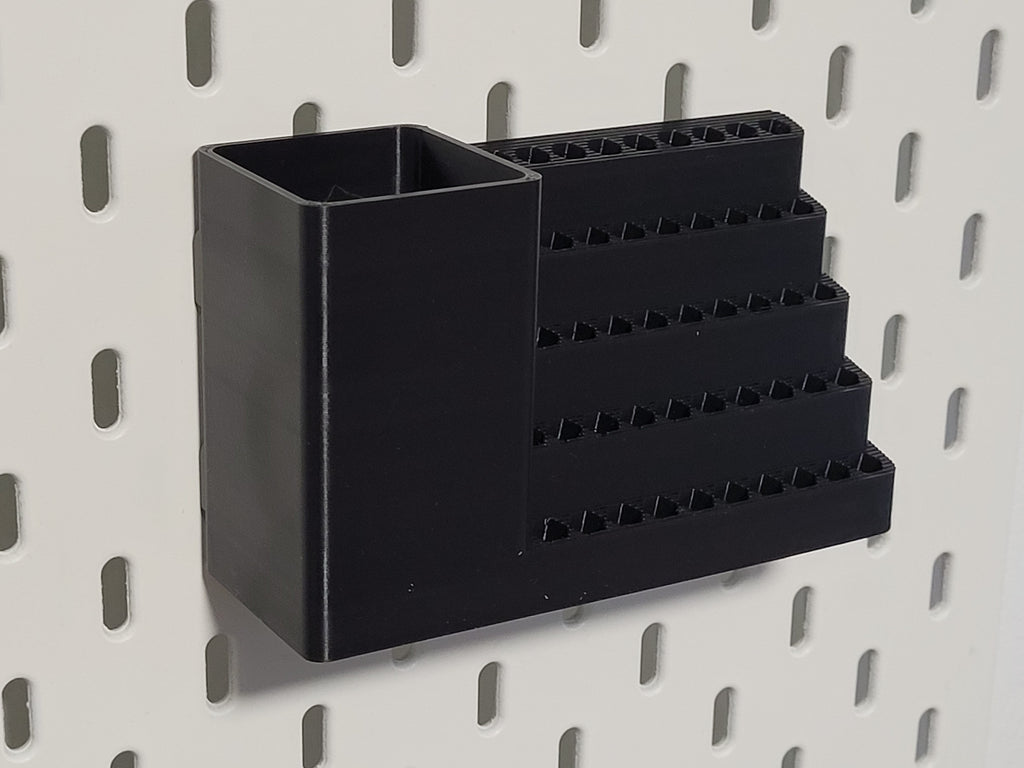 50-Hole Screwdriver Bit Organizer for IKEA Skadis – Hex 6.35mm Bit Holder with Mini Electric Driver Compartment