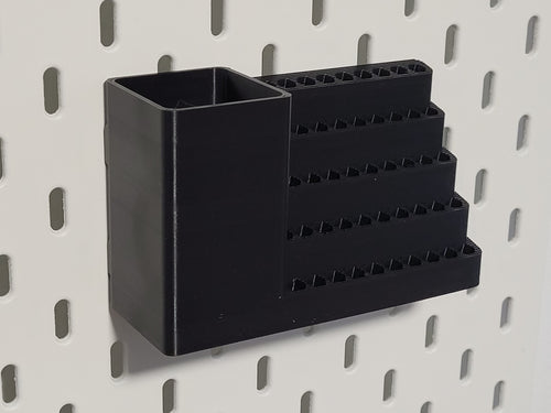 50-Hole Screwdriver Bit Organizer for IKEA Skadis – Hex 6.35mm Bit Holder with Mini Electric Driver Compartment