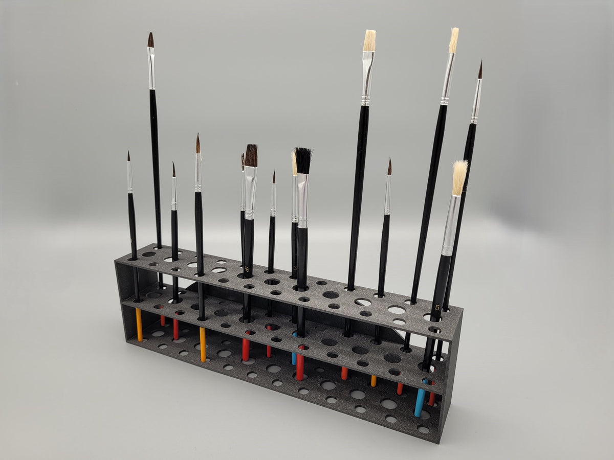 Paint Brush Rack for Miniature Painting – 35 Hole Organizer for Brushes, Tools, Sculpting & Hobby Supplies – All-in-One Stand