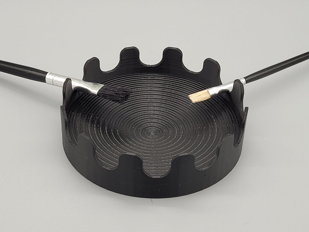 Black Round Paint Brush Tray – Holds 12 Small Brushes | 3D Printed Organizer with Conical Drip Tray for Artists & Hobbyists