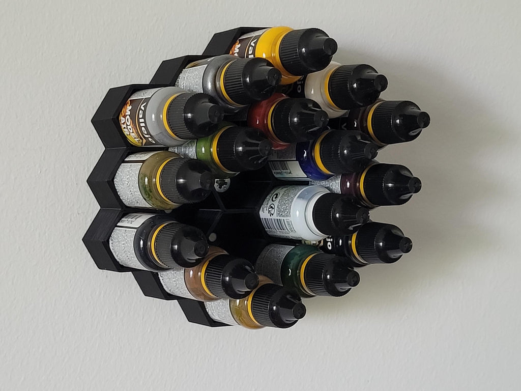 Hex Paint Tube Holder for walls – Fits 7 or 19 x 18ml Bottles | Vallejo Compatible Organizer for Hobby & Miniature Paints