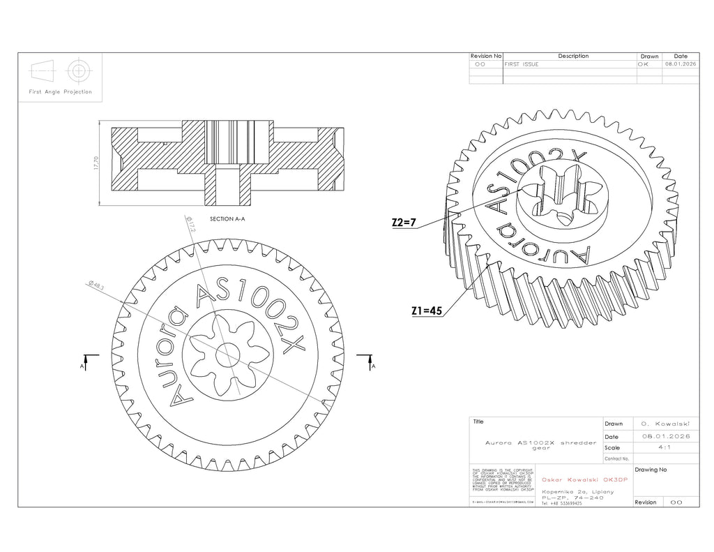 Aurora AS1002X Shredder Gear Replacement – Precision Fit Drive Gear