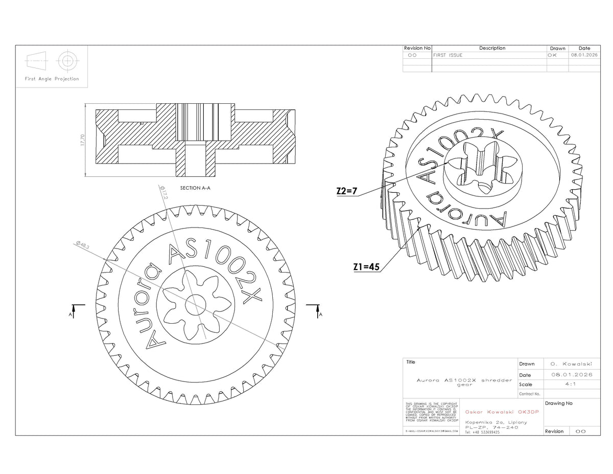 Aurora AS1002X Shredder Gear Replacement – Precision Fit Drive Gear