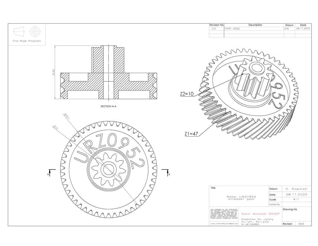 Rebel URZ0952 shredder gear replacement