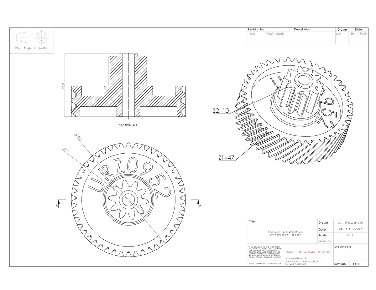 Rebel URZ0952 shredder gear replacement