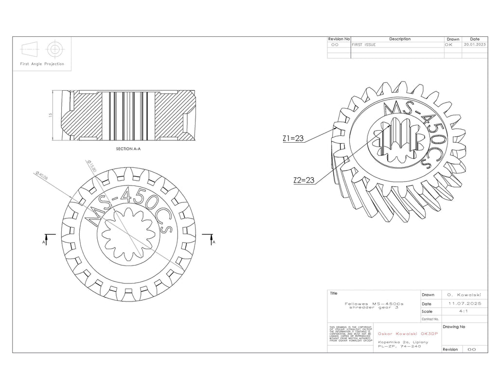 Fellowes MS-450Cs shredder primary drive gear