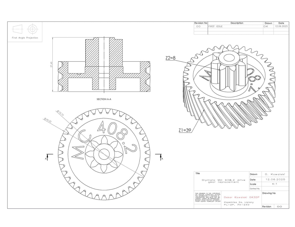 Olympia MC 408.2 shredder drive gear replacement